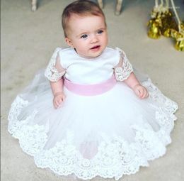 Girl Dresses Ball Gown Sashes Bows Applique Alencon Lace Organza Tulle Pearls Zipper Cute Baby Girls Dress