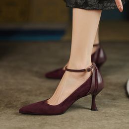 Strap Fashion Heeled Buckle High Women 2023 Sheepskin Lady Oxfords Wedding Bridal Dress Shoes 913