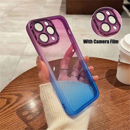 Plating Gradient Rainbow Clear Cases Silicone Shockproof Cover With Camera Lens Film Protector For iPhone 14 13 12 11Pro Max XS Max X XR 8 7 Plus