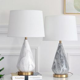 Table Lamps Simple Bedroom Livingroom Decor Ceramic Imit Marble Metal Lamp Nordic Modern LED E27 Lighting White Cloth Desk Fixture