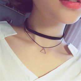 Choker Korean Fashion Necklace Lace Triangle Pendant Necklaces Velvet Ribbon Two Layer