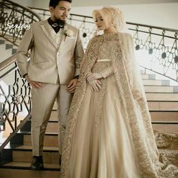 Wedding Dress Other Dresses Luxury Kaftan Muslim With Cape Elegant Lace Long Sleeve Dubai Bridal Gowns 2023 Bohemian Country DressOther