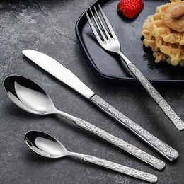 Dinnerware Sets Cutlery Set Knife And Fork European Embossed Western Flatware Retro Stainless Steel Spoon Silverware Tableware