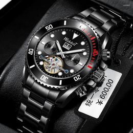 Wristwatches WISHDOIT Design Men's Watch Automatic Black Stainless Steel Waterproof Business Sports Mechanical