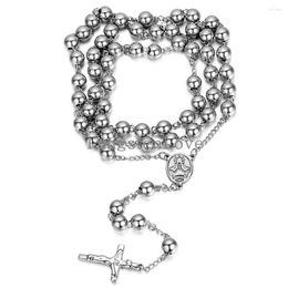 Chains Vintage Mens Stainless Steel Necklace Long Link Bead Chain Silver Color Rosary Jesus Christ Crucifix Cross (with Gift Bag)