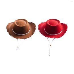 Berets Western Style Cowboy Hat Felt Hats Jazz Top With Wind Lanyard For Music Festival Concerts Costumes Accessories Dress Up