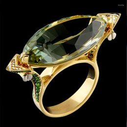 Wedding Rings Trendy Female Crystal Leaf Thin Ring Charm Gold Colour Engagement Luxury Olive Green Zircon For Women