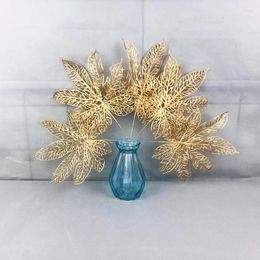 Decorative Flowers 1Pcs Golden Topiary Artificial Leaves Branch Outdoor Hanging Decor Plastic Plant Christmas Decoration Supplies Simulation
