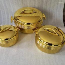 Dinnerware Sets 3Pcs/ Set/1.0Liter / 2.0 Litre /3.5 Warmer Full Gold Plated Silver Lunch Box Pot Ramadan Event Party