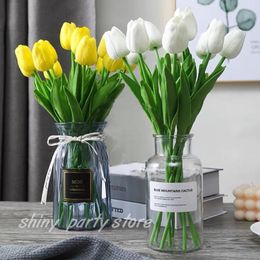 Decorative Flowers & Wreaths 10Pcs Tulip Artificial Flower Real Touch Bouquet Fake White Yellow Wedding Decoration Home Garen Decor