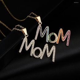 Pendant Necklaces BUY Fashion Colourful CZ Copper Jewellery 2023 MOM Letter Gold Chain Necklace For Women Gift Mother's Day