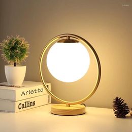 Table Lamps HJY Golden Glass Ball Desk Lamp For Living Room Bedroom Study Modern Wooden Reading Light Office Dormitory