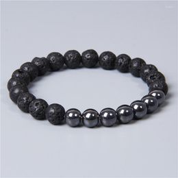 Strand Classic Fashion Round Hematite Beads Bracelet Natural Black Lava Stone Malachite Bracelets Homme Yoga Jewellery Pulseras