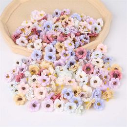 Decorative Flowers Wreaths 30Pcs 3cm Mini Daisy Decorative Flower Artificial Silk Flowers Party Wedding Decorations Home Wall Decor DIY Sewing Accessories