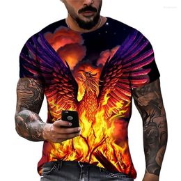 Men's T Shirts Flame Rosefinch Pattern Shirt For Men Summer Street Trend Printing T-Shirts Fashion Casual O-neck Short Sleeve Oversized Tops