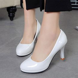 Dress Shoes Plus Size Office Lady High Heels Patent Leather Basic Pumps White Wedding Zapatos Mujer Ladies1