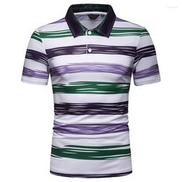 Men's Polos 2023 Summer Short Sleeve Shirt Men Contrast Colour Stripes Slim Lapel Casual Mens