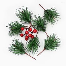 Decorative Flowers 10Pcs Artificial Pine Needle Branch Twig Xmas Tree Ornament DIY Flower Gift Box Holiday Decor