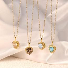Pendant Necklaces Fashion Heart Necklace For Women Lovers Gold Colour Clavicle Chain Chocker Female Cute Zircon Charm Jewlery Gifts 2023