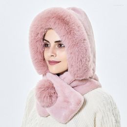 Berets Winter Warm Fur Hats For Women Faux Bomber Hat Thermal Fleece Earflap Caps Female Outdoor Windproof Russia Snow Ski