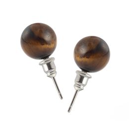 Stud Earrings Natural Stone Tiger Eye Opal Ball Beads Jewellery Unisex