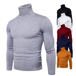 Men's Sweaters Spring Autumn Solid Colours Pull Homme Turtleneck Sweater Dress High Elasticity Slim Pullover Men Knitwear Clothing 3XL