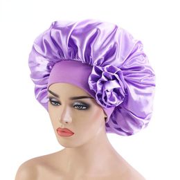 Beanies Beanie/Skull Caps Solid Women Bonnet Extra Large Satin With Wide Stretch Big Flower Decor Hair Care Cap Night Sleep Hat Silky Head