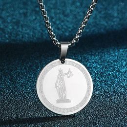 Pendant Necklaces Men's Necklace Stainless Steel Themis Titaness Of Divine Law And Order Women Round Amulet Protection Friend Jewellery