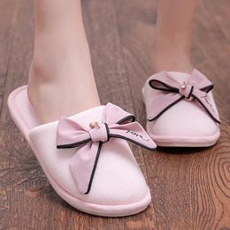 Slippers Warm Cute Bow Autumn Winter Woman Home Wear Sandals Flats Comfortable Soft Bottom Cotton S131