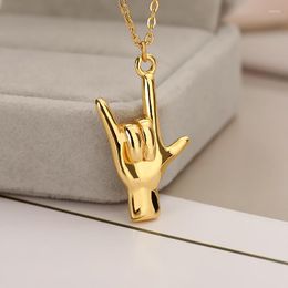 Choker Hip Hop Finger Hands Pendants Necklace Gestures Stainless Steel Jewelry Rapper Index Pinky Up Hand Shape For Men