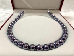 Chains 2023 Vintage 10-12mm Black Purple Necklace For Women Round Sea Pearls Choker Luxury Jewelry Gifts Female