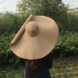 Wide Brim Hats 25CM Oversized Beach For Women Large Straw UV Protection Foldable Sun Shade HatWide