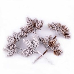 Decorative Flowers Wreaths Snow White Christmas Decoration Artificial Plant Pinecone for Home Decor New Year 2023 Gift Craft Garlands Ornaments Accessories