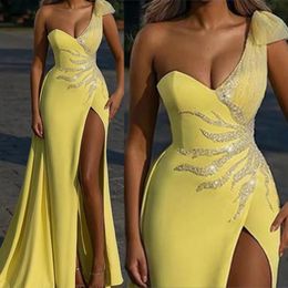 Vestidos De Noche Lace Applique Formal Evening Dress One Shoulder Slit 2023 Saudi Arabia Prom Party Dresses Long Skirt Sexy New