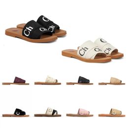 Womens Slippers Woody Mules Flat Sandal Black White Pink Canvas Letter Leather Slipper Summer Designer Sandals Shoes