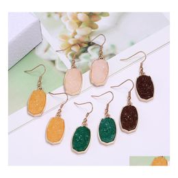 Charm Resin Pink Green Blue Druzy Drusy Designer Earrings Hexagon Oval Charms Fashion Dangle Earring For Women Drop Delivery Jewelry Dhtld