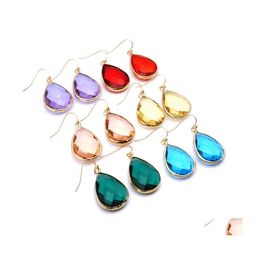Charm Fashion Transparent Glass Crystal Earrings Pink Green Blue Waterdrop Teardrop Dangle Earings For Women Jewellery Drop Delivery Dhh9E