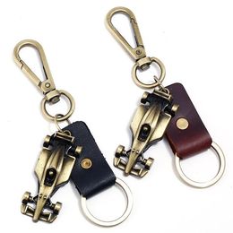 Keychains Punk Fashion Men Key Chains Metal Racing Car Pendant Genuine Leather Vintage Charm Bag Holder Retro Accessories Gift