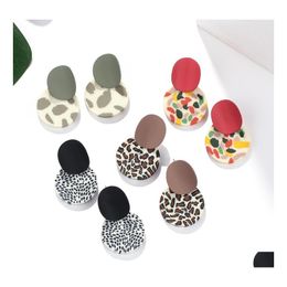 Charm Trendy Unique Polymer Clay Charms Leopard Drop Earrings For Women Cute Mticolor Round Pendant Dangle Earring Jewelry Delivery Dhzjp