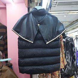 Women's Vests 2023 Women Winter Fashion Detachable PU Leather Shawl Vest Sleeveless Jacket Vintage Double Breasted Thick Warm Waistcoat