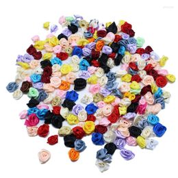 Decorative Flowers 100PCS/LOT Mini Handmade Satin Rose Flower Heads Bud Appliques Wedding Decorations Home DIY Supplies Artificial