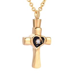 Chains Cremation Necklace Gold-Color Stainless Steel Religious Cross Ashes Keepsake CZ Memorial Pendant For Urn Jewelry Gift Girls