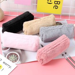 Pencil Bags Creative Lovely Pen Box Small Fresh Cute Girl Fluffy Octagonal Bag Girl's Heart Students Simple Pocket Plush Case