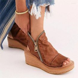 Sandals Summer Side Zipper Peep Toe Wedge Heel Platform Fashion Large Size Casual Women's Shoes Gladiator Women