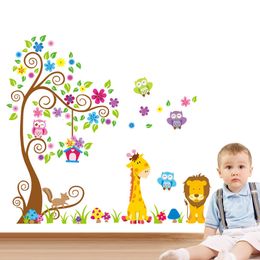 Wall Decor Large Size Trees Animals Colorful Owl Stickers Bedroom Decals Selfadhesive For Kids Baby Room Mural Home paper 230220