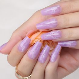 False Nails Purple Marble Of Clear Gel Fake Coffin Shap Lavender Ombre Press On Medium Ballet Baby Fasle