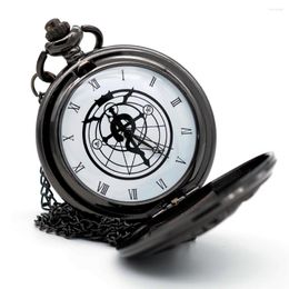 Pocket Watches Retro Black Fullmetal Alchemist Anime Classic Quartz Watch Analog Pendant Necklace Mens Womens Gifts P028