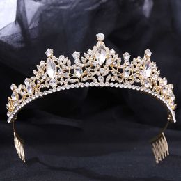 Tiaras Wedding Veil Tiaras and Crowns for Bride Hair Jewellery Accessories Bling Rhinestone Headbands with Hair Comb Clips for Women Girl Z0220