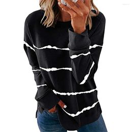 Women's T Shirts 2023 Autumn And Winter Women's Tie-Dye Striped Printing O Neck Loose Long-Sleeve T-Shirt Fashion Casual Pullover Tops