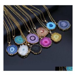 Pendant Necklaces Fashion Natural Slice Druzy Necklace Gold Colour Chain Jewellery For Women Reiki Heal Gifts Drop Delivery Pendants Dhjti